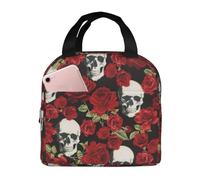 FFCVZAA Bolsa de almuerzo aislada impermeable con estampado de calavera de rosa, fácil de limpiar, paquete escolar para estudiantes, comida y bebida