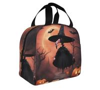 FFCVZAA Fiambrera aislada con estampado de sombrero de bruja y flamenco de Halloween, comida, aperitivos, bebidas, escuela, actividades al aire libre, viajes diarios