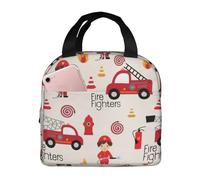 FFCVZAA Little Boys and Girls in Firefighters Print - Bolsa de almuerzo aislada impermeable fácil de limpiar para la escuela y estudiantes, paquete de comida y bebida