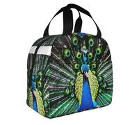 FFCVZAA Lonchera aislada con estampado de pavo real fresco, comidas, aperitivos, bebidas, escuela, actividades al aire libre, viajes diarios