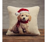 FFDONGTEGO Animales navideños Cojines de Bricolaje con Cierre de Gancho,Perro con gorro de Papá Noel,Kits de Costura de Fundas de Almohada,Latch Hook Pillowcase Kit,43x43cm