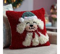 FFDONGTEGO Animales navideños Kits de Costura de Fundas de Almohada,Caniche con un gorro de Papá Noel,Kit De Gancho De Pestillo De CojíN Sofá Cushion Cover Embroidery Craft para Principiantes,17x17in