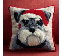FFDONGTEGO Animales navideños Kits de Costura de Fundas de Almohada,Schnauzer con gorro de Papá Noel,Kit De Gancho De Pestillo De CojíN Sofá Cushion Cover Embroidery Craft para Principiantes,17x17in