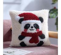 FFDONGTEGO Kits de Costura de Fundas de Almohada,Panda con un gorro de Papá Noel,Kit De Gancho De Pestillo De CojíN Sofá Cushion Cover Embroidery Craft para Principiantes,17x17in
