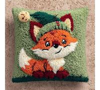 FFDONGTEGO Kits de Costura de Fundas de Almohada,Pequeño zorro con un gorro de Papá Noel,Kit De Gancho De Pestillo De CojíN Sofá Cushion Cover Embroidery Craft para Principiantes,17x17in