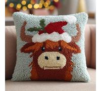 FFDONGTEGO Kits de Costura de Fundas de Almohada,Vaca de las Highlands con un gorro de Papá Noel,Kit De Gancho De Pestillo De CojíN Sofá Cushion Cover Embroidery Craft para Principiantes,17x17in