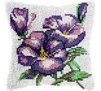 FFDONGTEGO Latch Hook Cushion Kits 43x43cm,Hermosa gloria de la mañana morada,Latch Hook Pillow Case Kits,DIY Needlework Pillow Cover Sofa Cushion for Adults Kids