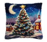 FFDONGTEGO Navidad Kit Gancho de Pestillo,Árbol de Navidad nevado,Latch Hook Pillow Cover Cushion Kits,patrones preimpresos,Noël/Cadeaux,43x43cm