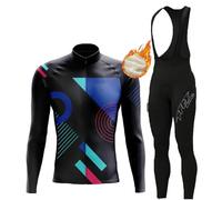 FFFF & OLFEH MTB Invierno Termo Maillot de Ciclismo Hombre Mangas Largas Ropa,Conjunto Bici de Montaña Chaquet Bib Pantalones Culote de Ciclista Largo (L,A2)