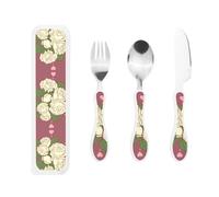 FFGhjk Juego de vajilla infantil con estampado de rosa blanca de 3 piezas, adecuado para la escuela, el hogar, viajes, seguro y fácil de usar