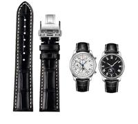 FFHAO Para Masters Collection L3 L4 L2.628/L2.673 correa de reloj de cuero de vaca con hebilla de mariposa correa de reloj 19 20 21mm(Black silver Folding,21mm)