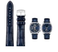 FFHAO Para Masters Collection L3 L4 L2.628/L2.673 correa de reloj de cuero de vaca con hebilla de mariposa correa de reloj 19 20 21mm(Blue silver pin,21mm)