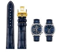 FFHAO Para Masters Collection L3 L4 L2.628/L2.673 correa de reloj de cuero de vaca con hebilla de mariposa correa de reloj 19 20 21mm(Blue gold Folding,19mm)
