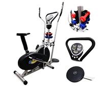 FFitness Bicicleta estática elíptica volante 5 kg, elíptica Home Trainer 2 en 1, bicicleta de cámara, monitor LCD, pesas y disco de torsión incluidos