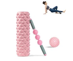 FFitness Kit Rullo Foam Roller 3 en 1 Rosa, 45 Cm, Palla Trigger Point