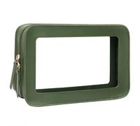 FFpaw Organizador de bolsas de maquillaje transparente, aprobado por la TSA, bolsa de aseo portátil de viaje multiusos para mujer, bolsa de maquillaje de cuero vegano, ventanas de vinilo transparente