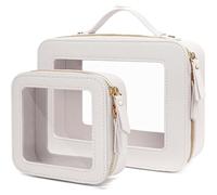FFpaw Organizador de Maquillaje Transparente, Cajas Maquillaje, Aprobado por la TSA, Portátil, Bolsa de Aseo de Viaje, Multiusos, Bolsa de Cosméticos para Mujeres, de Cuero Vegano, Ventanas