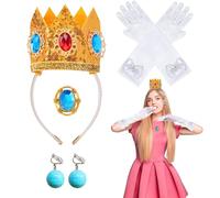 FFTANXS Principessa Peach Costume Accessories,4 Piezas Disfraz Princesa mujer Accesorios Corona/Glantes/Arete/Broche,Princess Peach Showtime Para Niñas Carnaval Halloween Cosplay