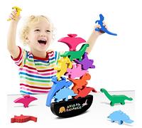 FFTROC Montessori - Juguete de dinosaurio para niños de 2-3-4 años, juguete de dinosaurio de madera apilable para niños de 2-4-3-5, juegos de bloques de equilibrio para niños pequeños