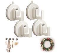 Ffunhoo Heavy Suction Cups Without Bore, 2026 New Suction Cup Wreath Holder,No-Drill Peel & Stick Waterproof Reusable Hooks, for Bathroom, Kitchen, Glass (white,4*pcs)