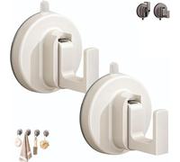 Ffunhoo Heavy Suction Cups Without Bore, Heavy Duty No Drill Suction Cup Hooks, No-Drill Peel & Stick Reusable Hooks,For Bathroom Kitchen Glass Tile (white,2pcs)