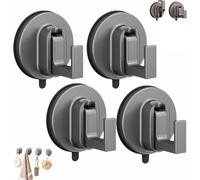Ffunhoo Heavy Suction Cups Without Bore, Heavy Duty No Drill Suction Cup Hooks, No-Drill Peel & Stick Reusable Hooks,For Bathroom Kitchen Glass Tile (black,4pcs)