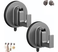 Ffunhoo Heavy Suction Cups Without Bore, Heavy Duty No Drill Suction Cup Hooks, No-Drill Peel & Stick Reusable Hooks,For Bathroom Kitchen Glass Tile (black,2pcs)