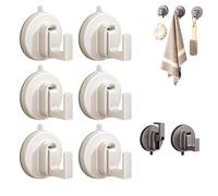 Ffunhoo Heavy Suction Cups Without Bore, No-Drill Peel & Stick Waterproof Reusable Hooks, for Bathroom, Kitchen, Glass(6 white)