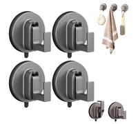 Ffunhoo Heavy Suction Cups Without Bore, No-Drill Peel & Stick Waterproof Reusable Hooks, for Bathroom, Kitchen, Glass(4 black)