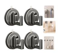 Ffunhoo Heavy Suction Cups Without Bore, Suction Cup Hooks for Glass Window, Aluminum Metal Hook, Non-damaging Suction Cup, Bathroom, Kitchen, Door, Glass & Tile (Gray-A,4Pcs)