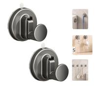 Ffunhoo Heavy Suction Cups Without Bore, Suction Cup Hooks for Glass Window, Aluminum Metal Hook, Non-damaging Suction Cup, Bathroom, Kitchen, Door, Glass & Tile (Gray-B,2Pcs)