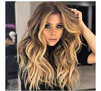 FFWIGS 26" Largo Rizado Ola Pelucas Ombre marrón Peluca Rubia Reflejos Sintético Completo Peluca Calor Resistente Peluca para Mujer y Niña