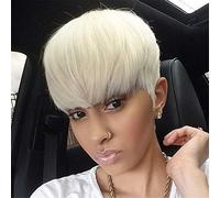 FFWIGS 8" Corto Directamente Bob Blanco Pelucas con Bangs Natural Mira Calor Resistente Sintético Pelo Disfraz Diario Pelucas 80g (Blanco)