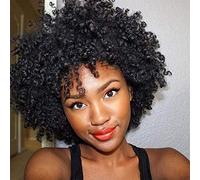 FFWIGS AEWIG Afro Corto Kinky Rizado Pelucas para Negro Mujer Mezcla Negro Mullido Moda Cabello Pelucas con Golpes Calor Resistente Sintético Peluca 11" 110G