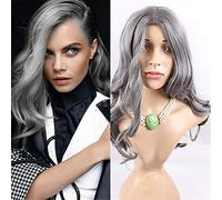 FFWIGS AWWIG Afro Tresillo Plata Gris Cuerpo Ola Sintético Peluca Largo Natural Gris Calor Resistente Cabello Pelucas por Negro Mujer 25" 250G