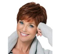 FFWIGS MMBBS Rojo Peluca para Negro Mujer Sintético Corto Rizado Ondulado Pelucas con Bangs Natural Mira Calor Resistente Fibra Partido Cosplay Pelucas 8" 80g