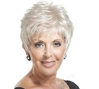 FFWIGS Peluca Corto Derecho Peinados Blanco Mullido Peluca Fiesta por Antiguo Mujer Madre Pelucas (Blanco)