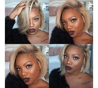 FFWIGS SOBBS Afro Ombre Rubia Bob Pelucas para Negro Mujer Corto Mover Directamente Sintético Pelo Disfraz Cosplay Partido Pelucas 9" 90g