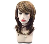 FFWIGS WBBS Tresillo Marrón Pelucas Largo Derecho 2 Tono Marrón Ondulado Pelucas para Mujer Sintético Calor Resistente Fiesta Pelucas Natural Mirando 17" 175G