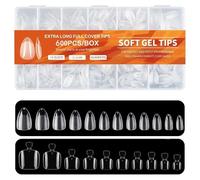 FFWTPY 2 Piezas 1100 Puntas Uñas Postizas Transparentes Ovaladas Extra Largas 600 Tips Manicura 500 Tips Pedicura Cuadradas Diferentes Tamaños Profesionales Salón