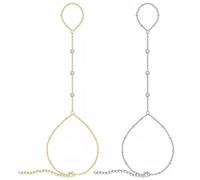 FFWTPY 2 Piezas Boho Cristal Esclavo Anillo Pulsera Oro Plata Rhinestone Dedo Pulsera Vintage Personalizada Cadena de Mano Joyería Elegante