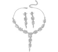 FFWTPY 2 Piezas Conjunto Collar Pendientes Hojas Cristal Brillante Joyería Elegante Mujer Adorno Nupcial Ceremonia Celebración