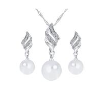 FFWTPY 2 Piezas Conjunto Espiral Cristales Colgante Perla Collar Pendientes Juego Adorno Mujer Elegante Joyería Nupcial