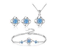 FFWTPY 3 Piezas Conjunto Joyería Nudo Celta Cristal Azul Collar Pulsera Pendientes Plata Brillante Elegante Mujer Adorno