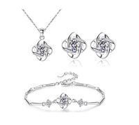 FFWTPY 3 Piezas Conjunto Joyería Nudo Celta Cristal Azul Collar Pulsera Pendientes Plata Brillante Elegante Mujer Adorno