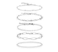 FFWTPY 5 Pulseras Conjunto Cadena Eslabones Bolas Minimalista Acero Inoxidable Mujer Ajustable Brillante Elegante Joyería Pulsera Delicada