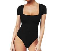 FFWTPY Body Manga Corta Mujer Cuello Cuadrado Bodysuit Elegante Moldeador Vientre Plano Top Reductor Faja Moldeadora Jumpsuit Camiseta Body Mujer Sexy Monos de Vestir