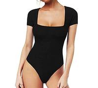 FFWTPY Body Manga Corta Mujer Cuello Cuadrado Bodysuit Elegante Moldeador Vientre Plano Top Reductor Faja Moldeadora Jumpsuit Camiseta Body Mujer Sexy Monos de Vestir