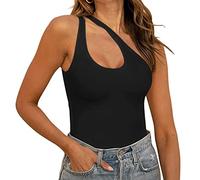 FFWTPY Body Mujer Sin Mangas Un Hombro Bodies Elástico Lencería Mono Top Sexy Elegante Ajustado Jumpsuit Tops Bodysuit Leotardo Stretch Bodycon Camisa Color Sólido
