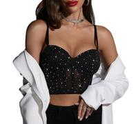FFWTPY Camiseta Tirantes Mujer Tank Top Camisola Verano Corpiño Brillante sin Mangas Cuello Corazón Crop Top Ajustado Elegante Ropa Fiesta Tops Cortos Moda